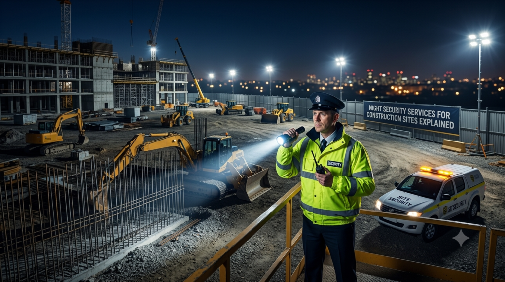 create feature image of this article on Night Security Guard Services for Construction Sites Explained