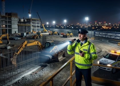 create feature image of this article on Night Security Guard Services for Construction Sites Explained