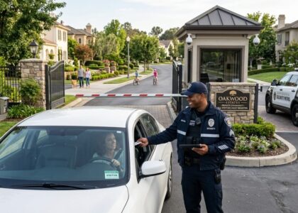 make a feature image of How Security Guards Improve Safety in Gated Communities