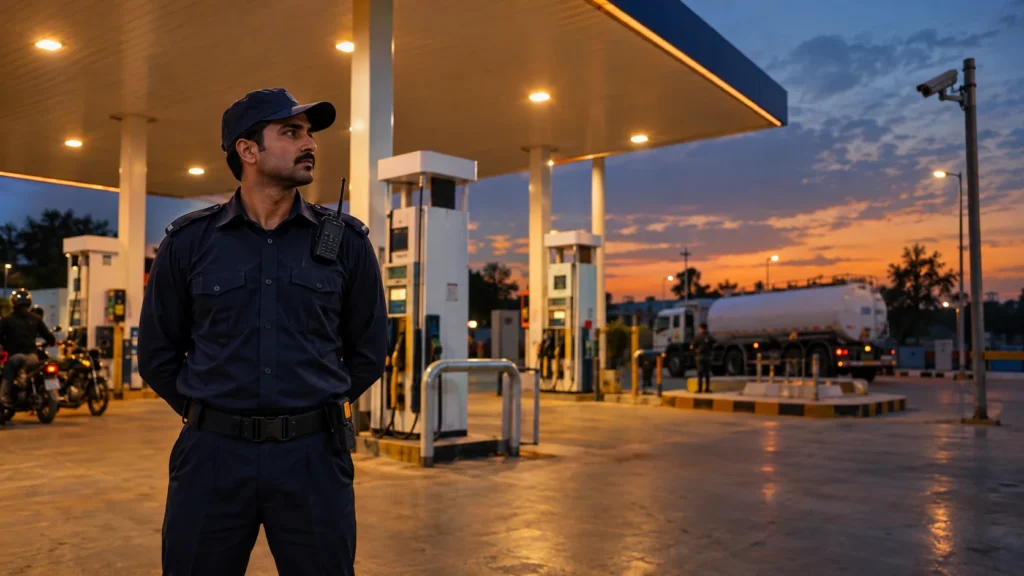 security guard standing at a patrol pump