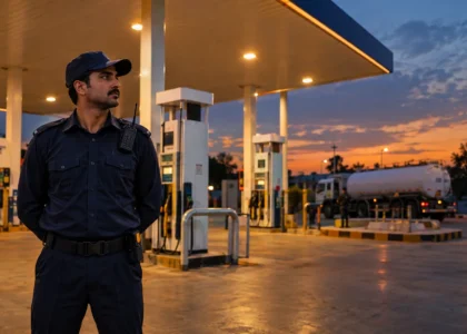 security guard standing at a patrol pump