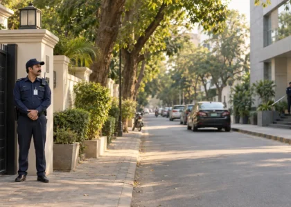 Security guards at residential and commercial entrances in Model Town Lahore
